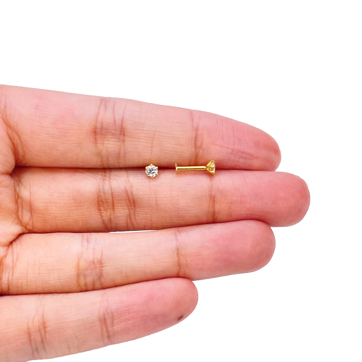 22ct Yellow Gold Six Claw Cubic Zirconia Prong Small Children's Earrings 3.5mm Width