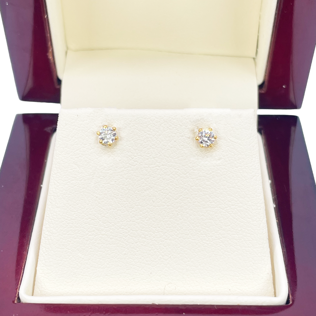22ct Yellow Gold Six Claw Cubic Zirconia Prong Small Children's Earrings 3.5mm Width