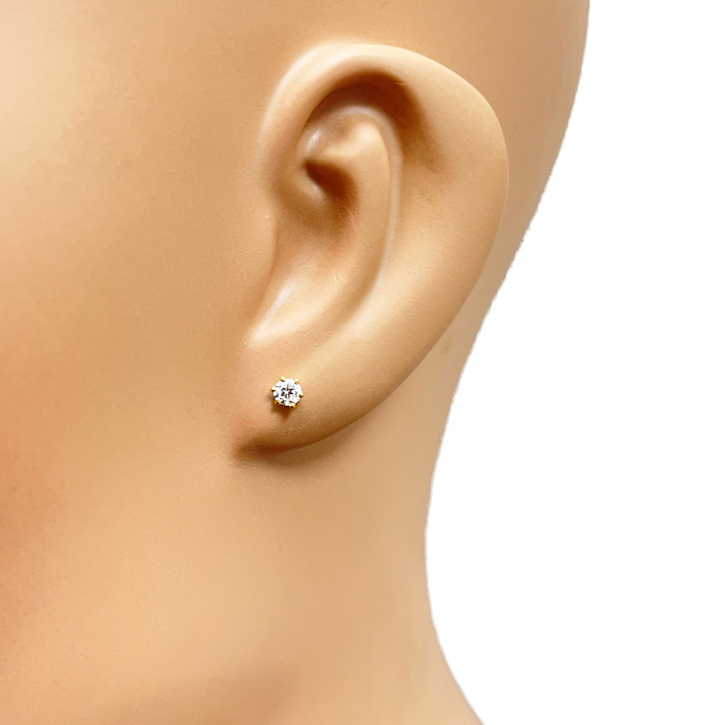 22ct Yellow Gold Six Claw Cubic Zirconia Prong Small Children's Earrings 3.5mm Width