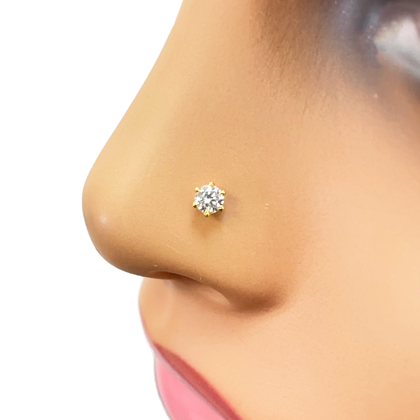 22ct Yellow Gold Six Claw Cubic Zirconia Prong Nose Stud/Pin 3.5mm Length