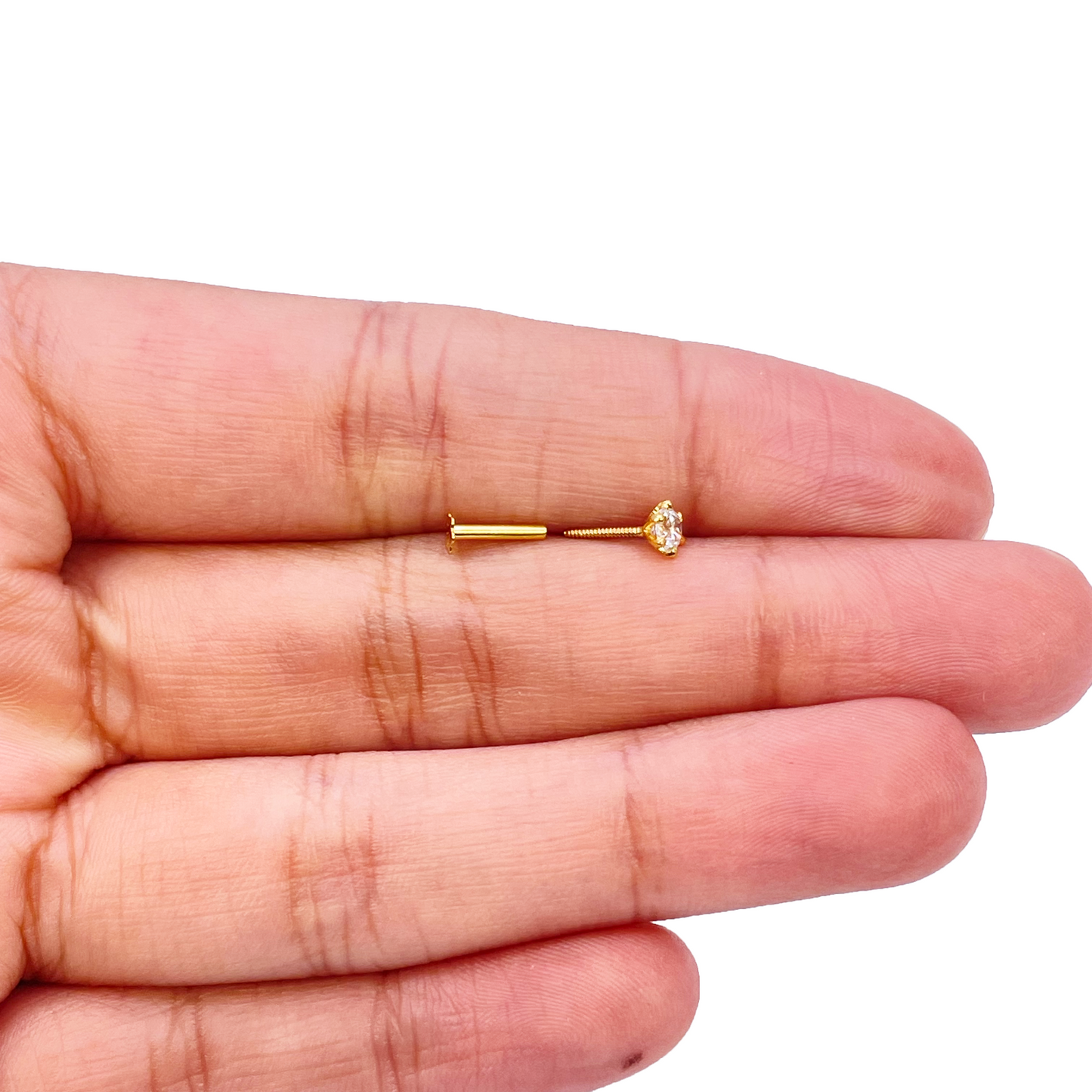 22ct Yellow Gold Six Claw Cubic Zirconia Prong Nose Stud/Pin 3.5mm Length