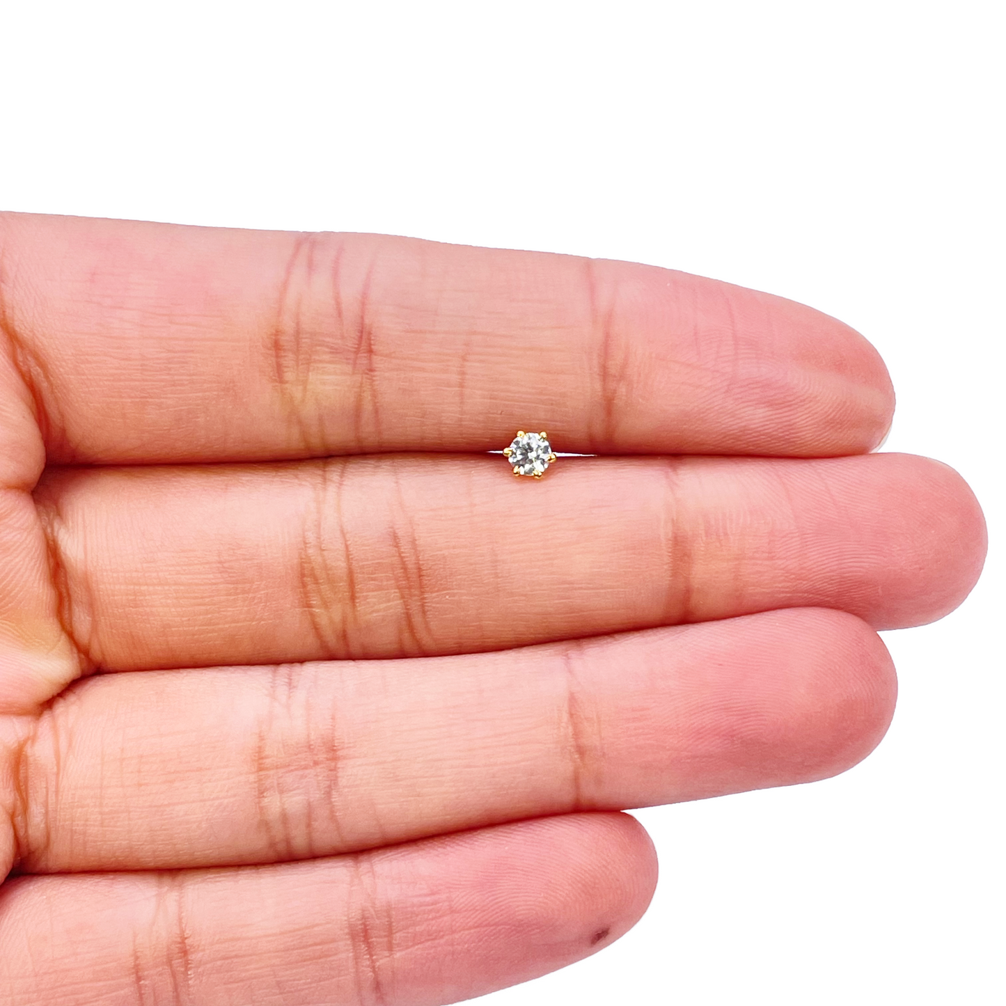 22ct Yellow Gold Six Claw Cubic Zirconia Prong Nose Stud/Pin 3.5mm Length