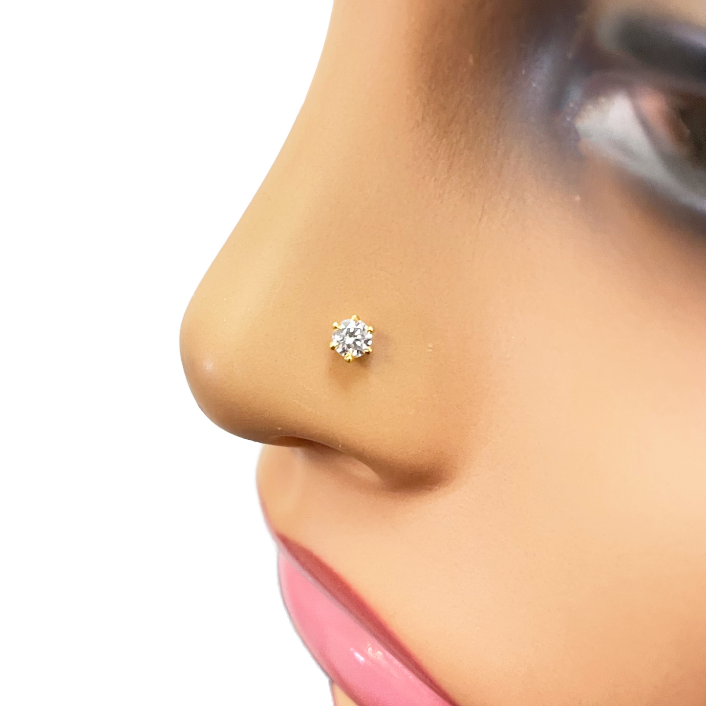 22ct Yellow Gold Six Claw Cubic Zirconia Prong Nose Stud/Pin 3.5mm Length