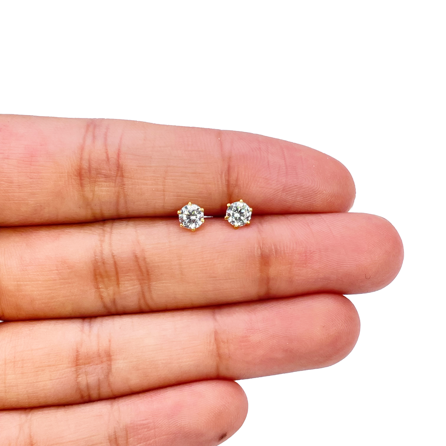 22ct Yellow Gold Six Claw Prong Small Children's Earrings 4.5mm Width