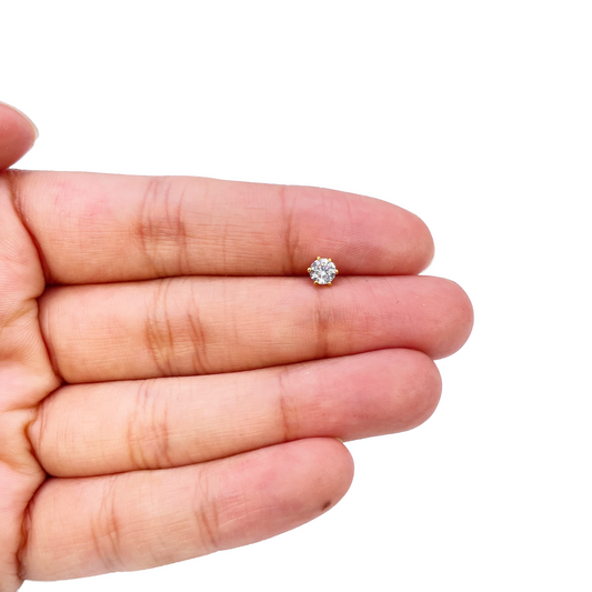 22ct Yellow Gold Six Claw Prong Small Nose Stud/Pin 4mm Length