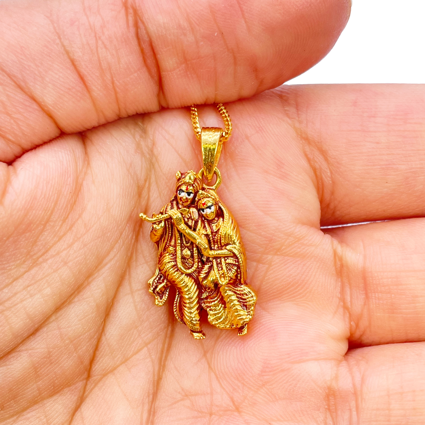 22ct Yellow Gold High Polished Radha & Krishna Pendant 22mm Length