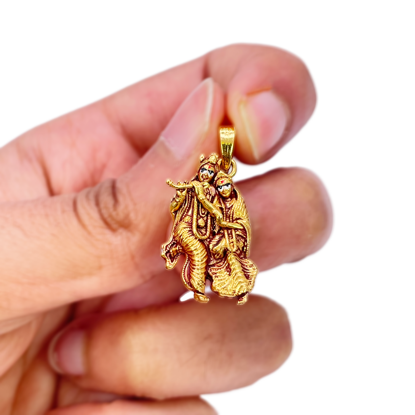 22ct Yellow Gold High Polished Radha & Krishna Pendant 22mm Length
