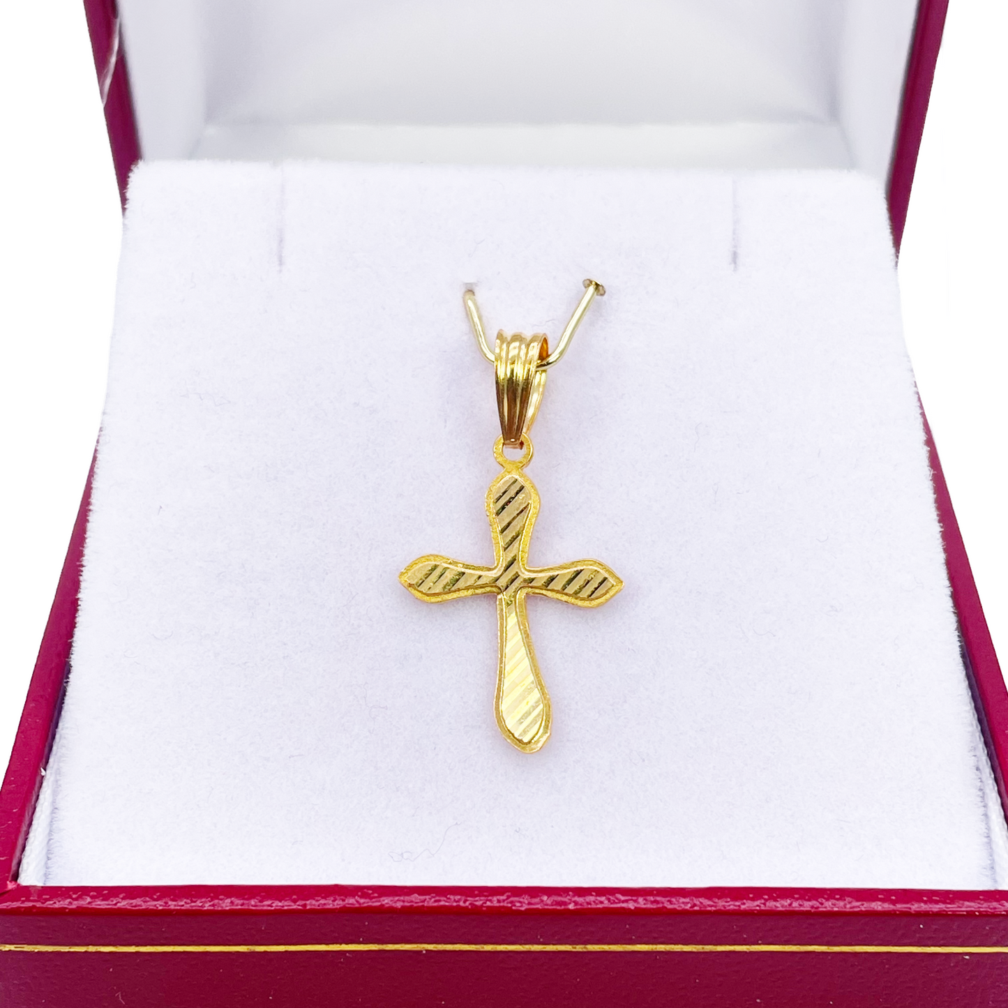 22ct Yellow Gold High Polished Diamond Cut Stripped Cross Pendant 27mm Length