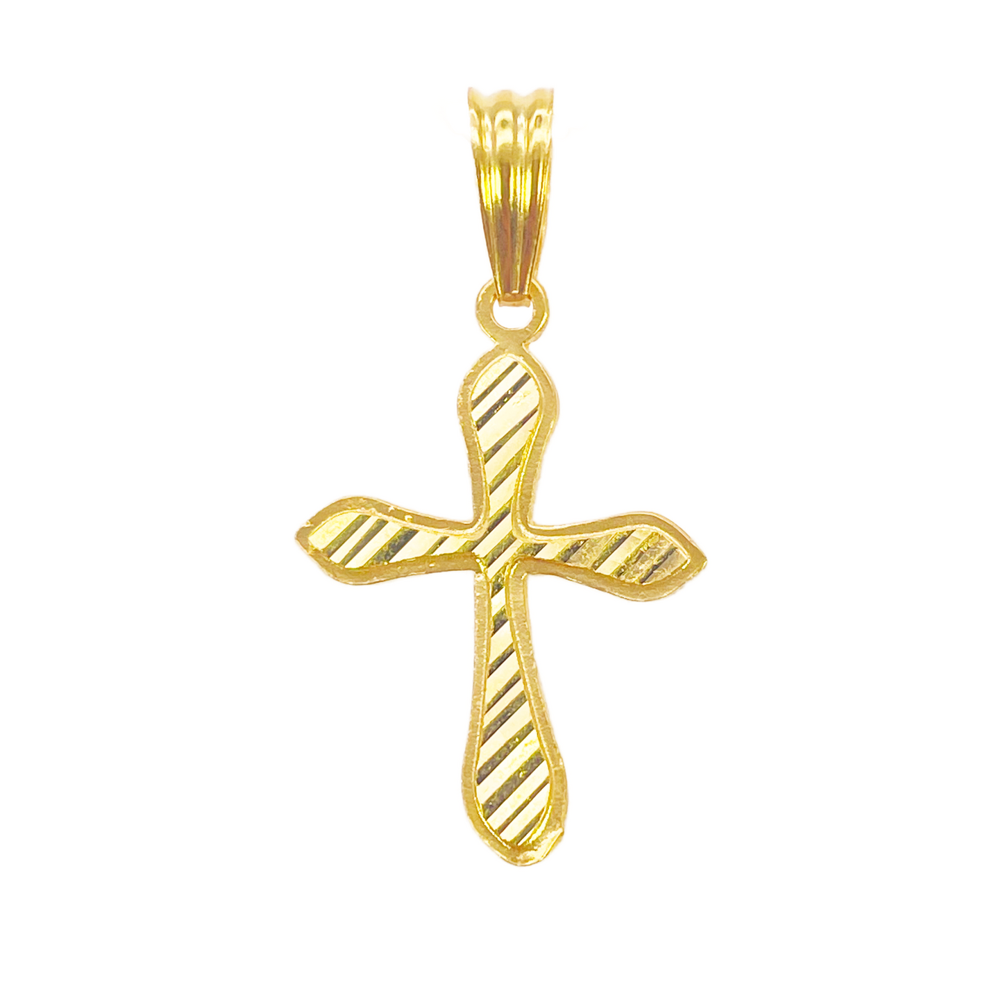 22ct Yellow Gold High Polished Diamond Cut Stripped Cross Pendant 27mm Length