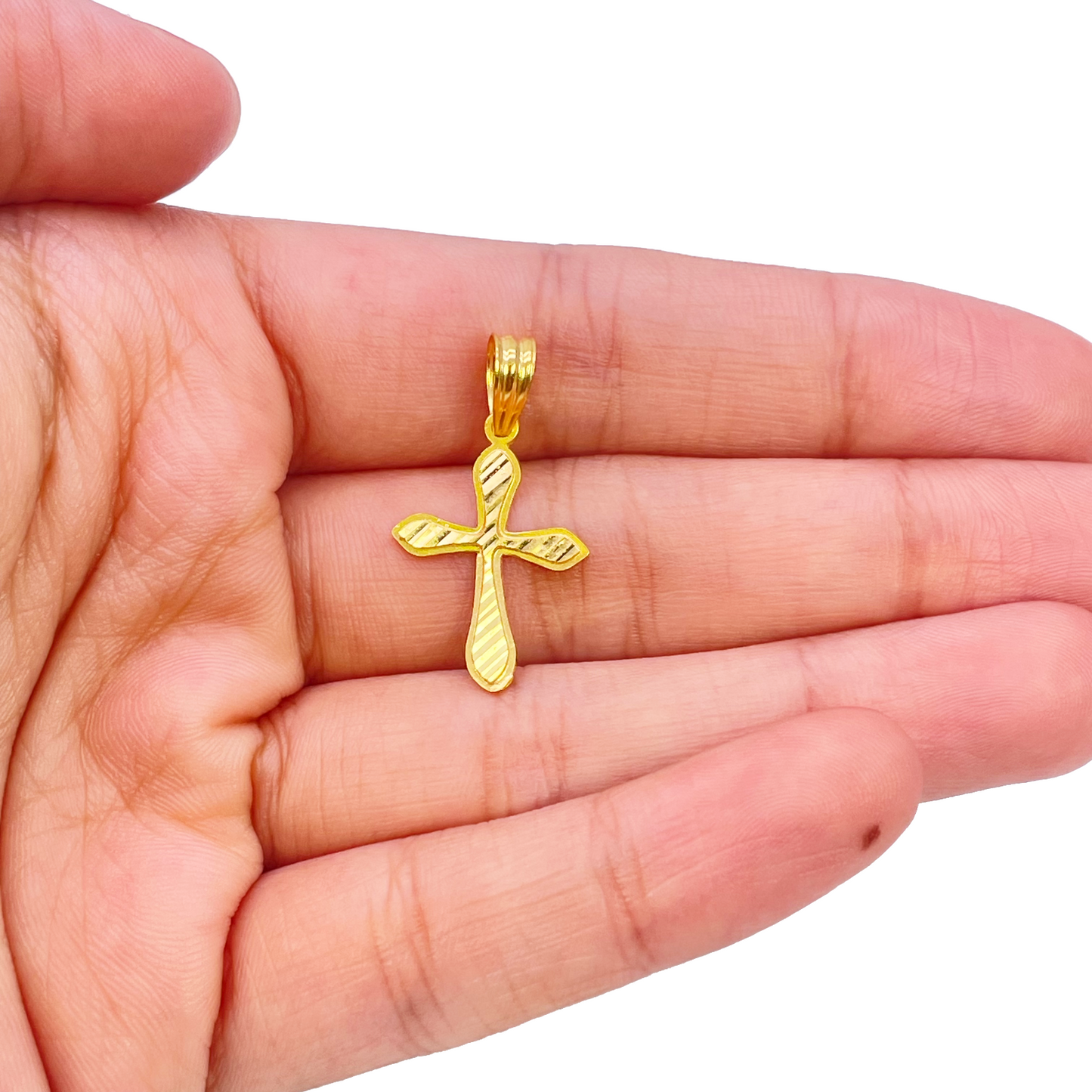 22ct Yellow Gold High Polished Diamond Cut Stripped Cross Pendant 27mm Length