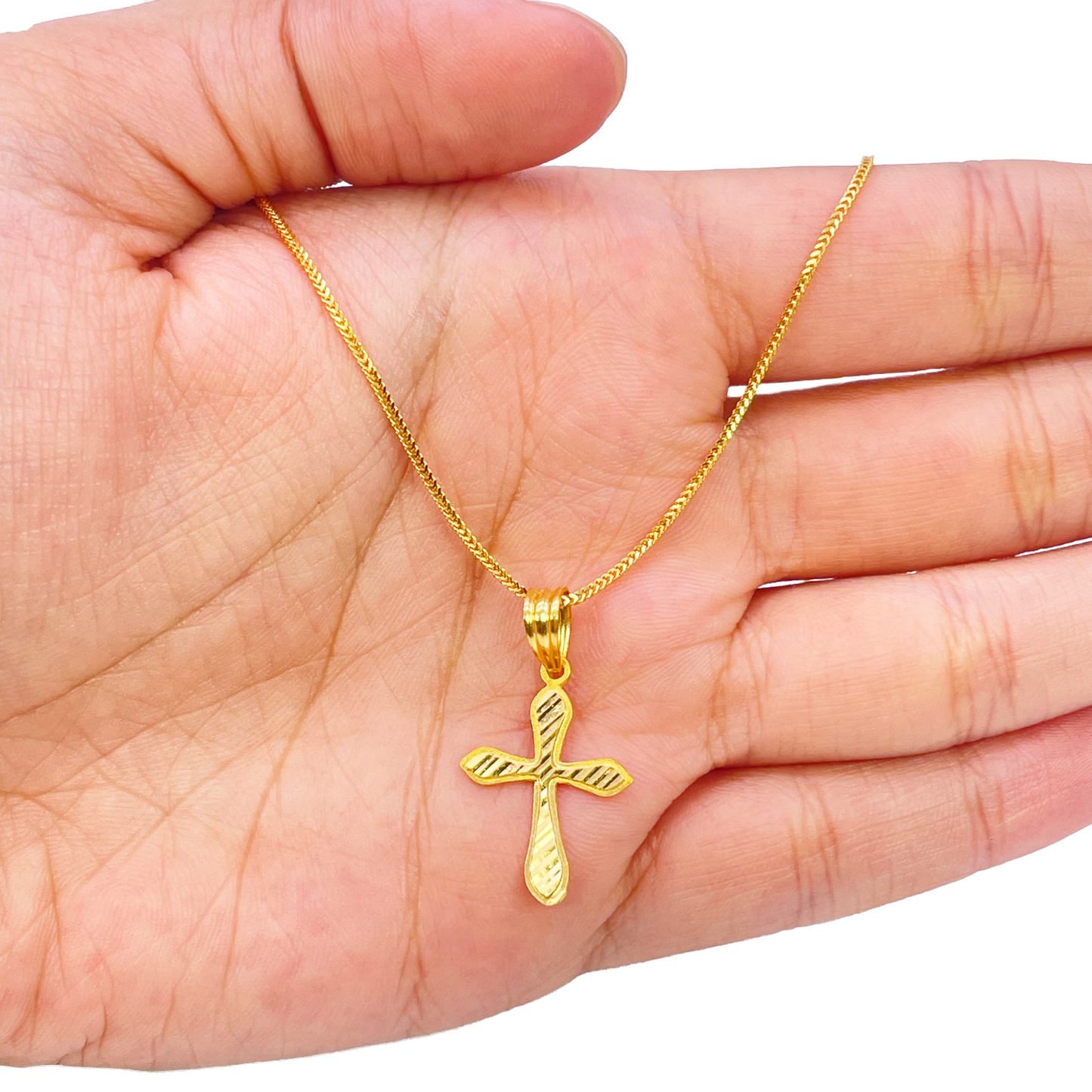 22ct Yellow Gold High Polished Diamond Cut Stripped Cross Pendant 27mm Length