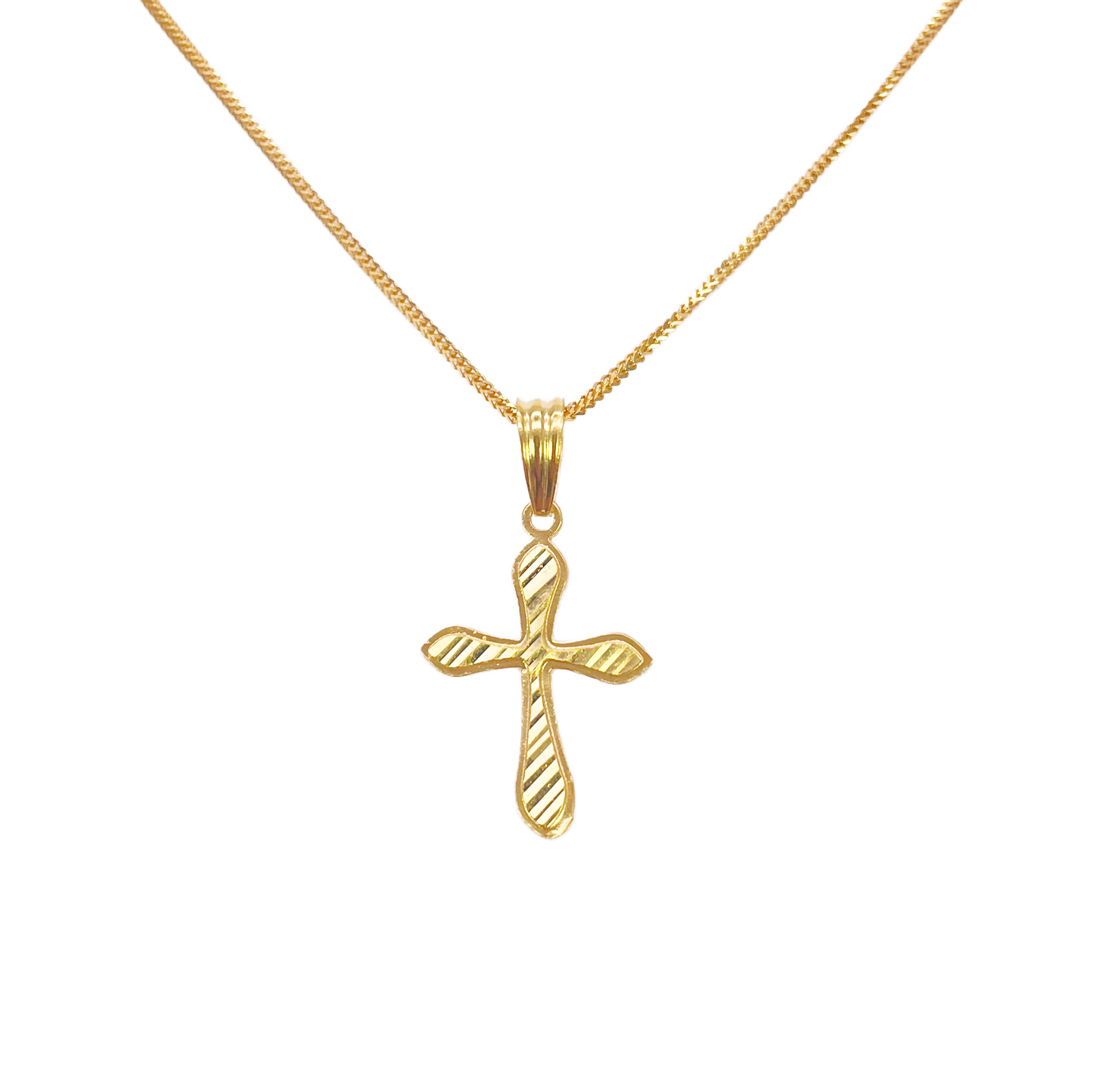 22ct Yellow Gold High Polished Diamond Cut Stripped Cross Pendant 27mm Length