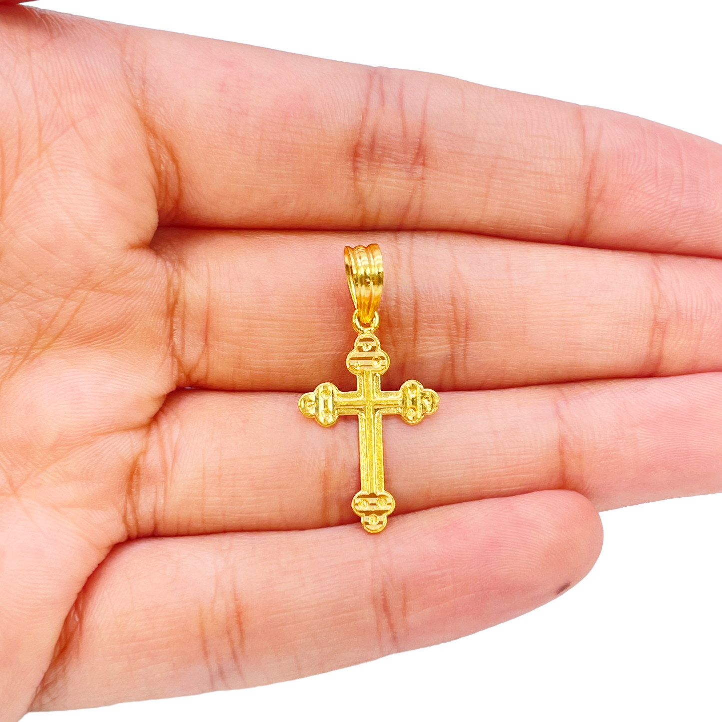 22ct Yellow Gold High Polished Diamond Cut Cross Pendant 28mm Length