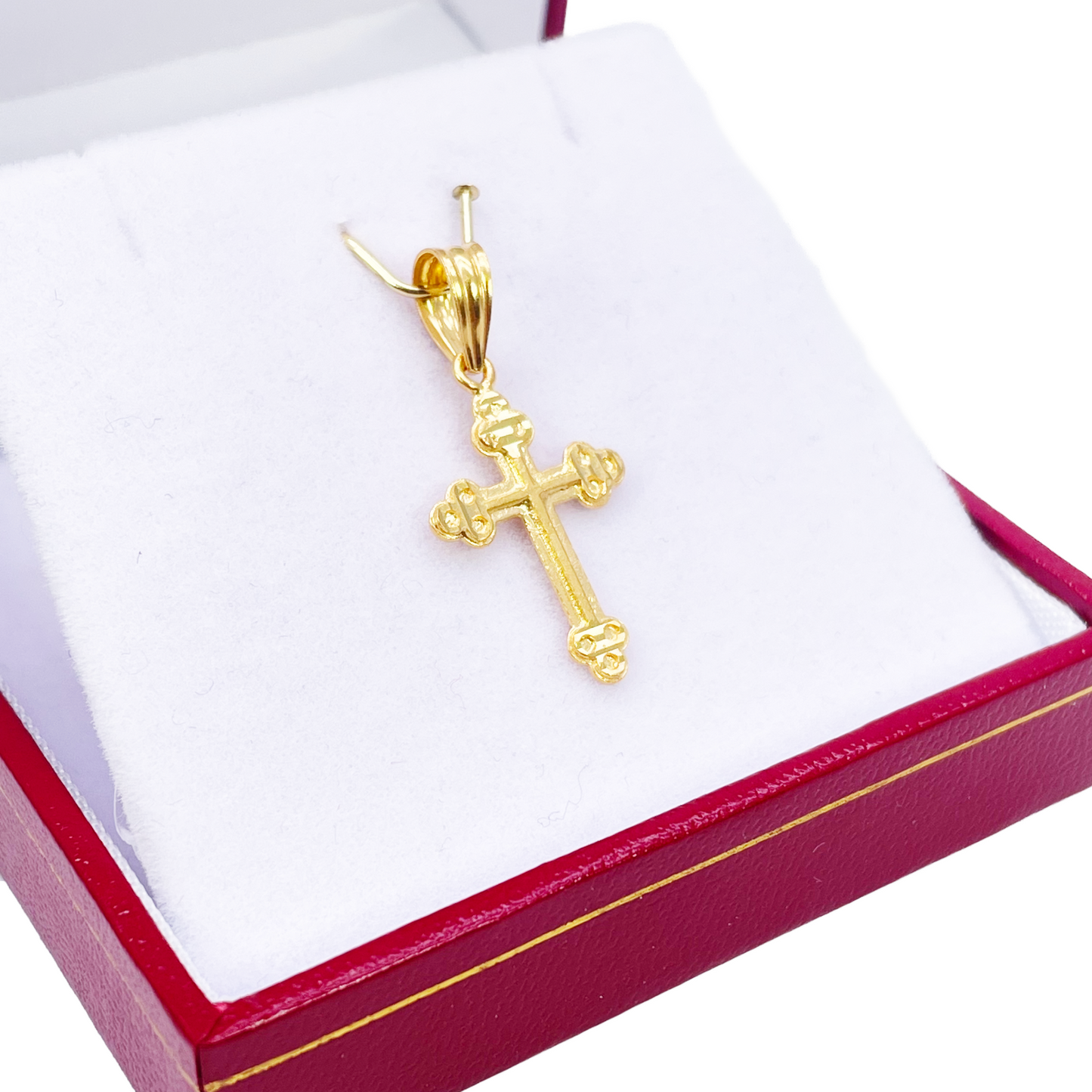 22ct Yellow Gold High Polished Diamond Cut Cross Pendant 28mm Length