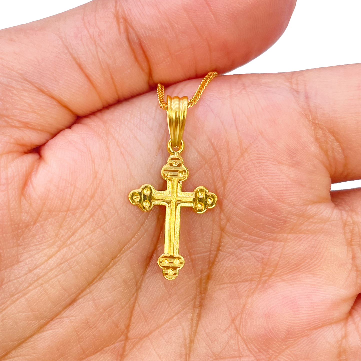 22ct Yellow Gold High Polished Diamond Cut Cross Pendant 28mm Length