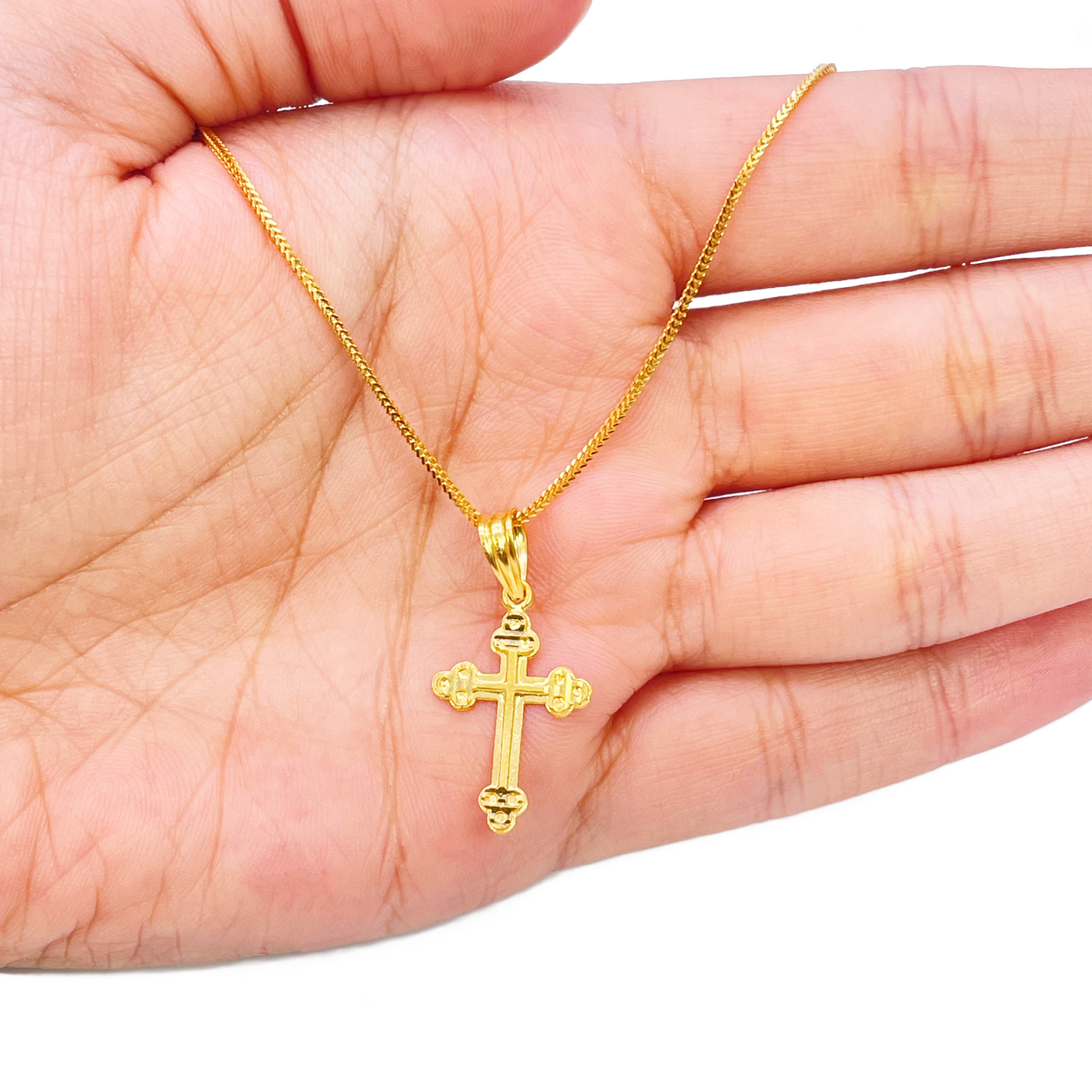 22ct Yellow Gold High Polished Diamond Cut Cross Pendant 28mm Length