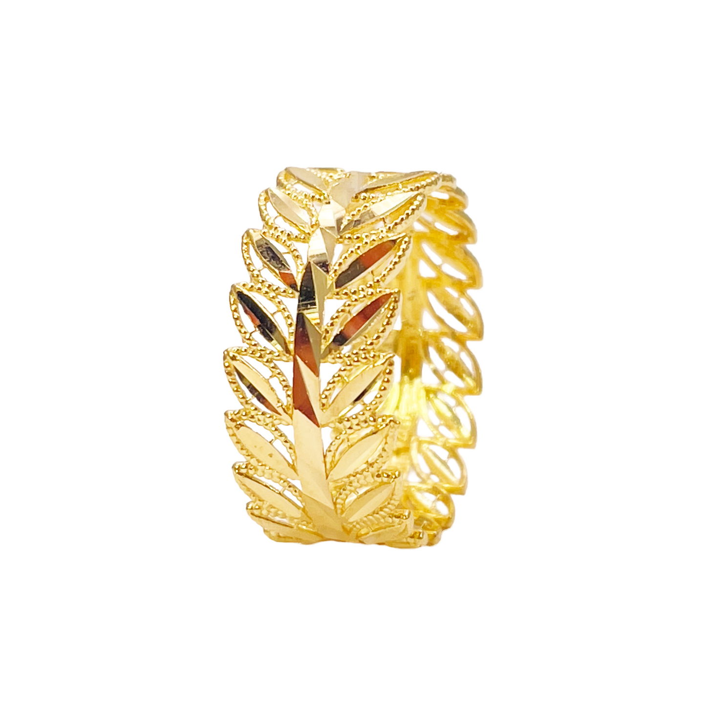 22ct Yellow Gold Beautiful High Polished Milgrain Floral Leaf Design Ring