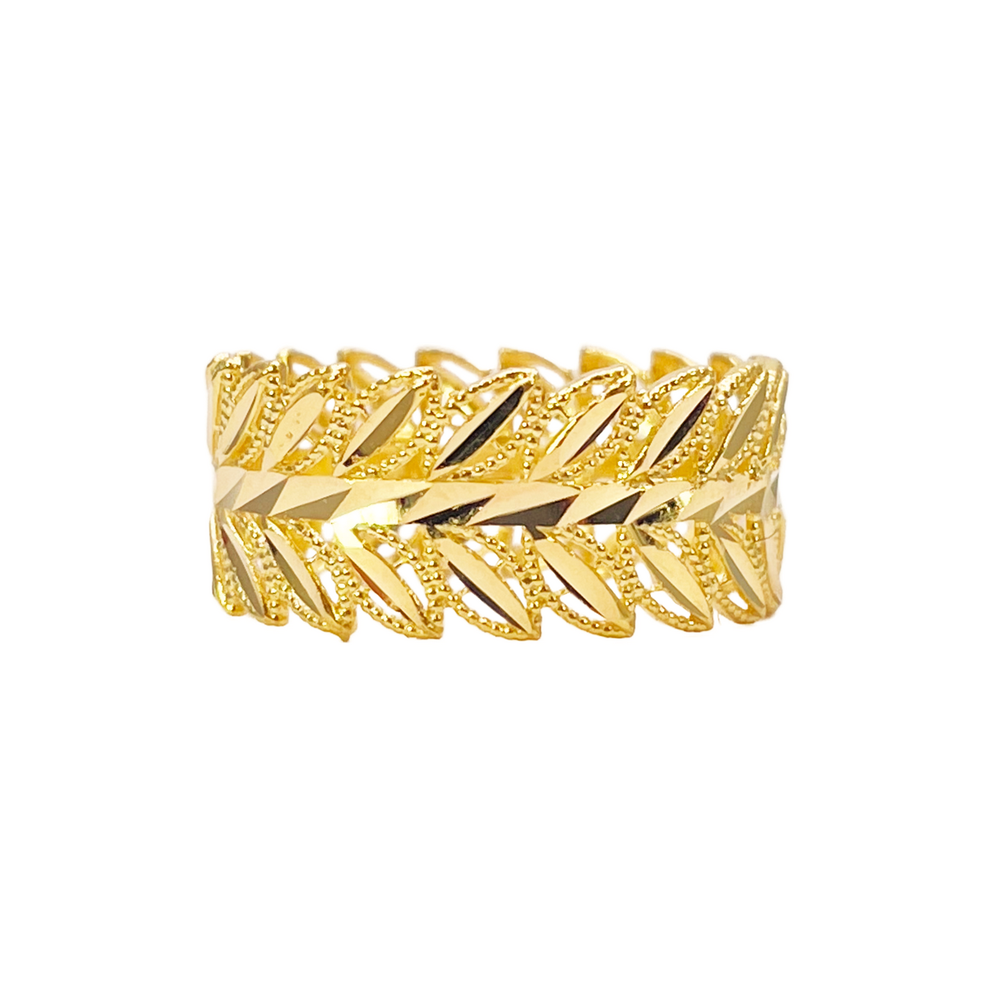 22ct Yellow Gold Beautiful High Polished Milgrain Floral Leaf Design Ring