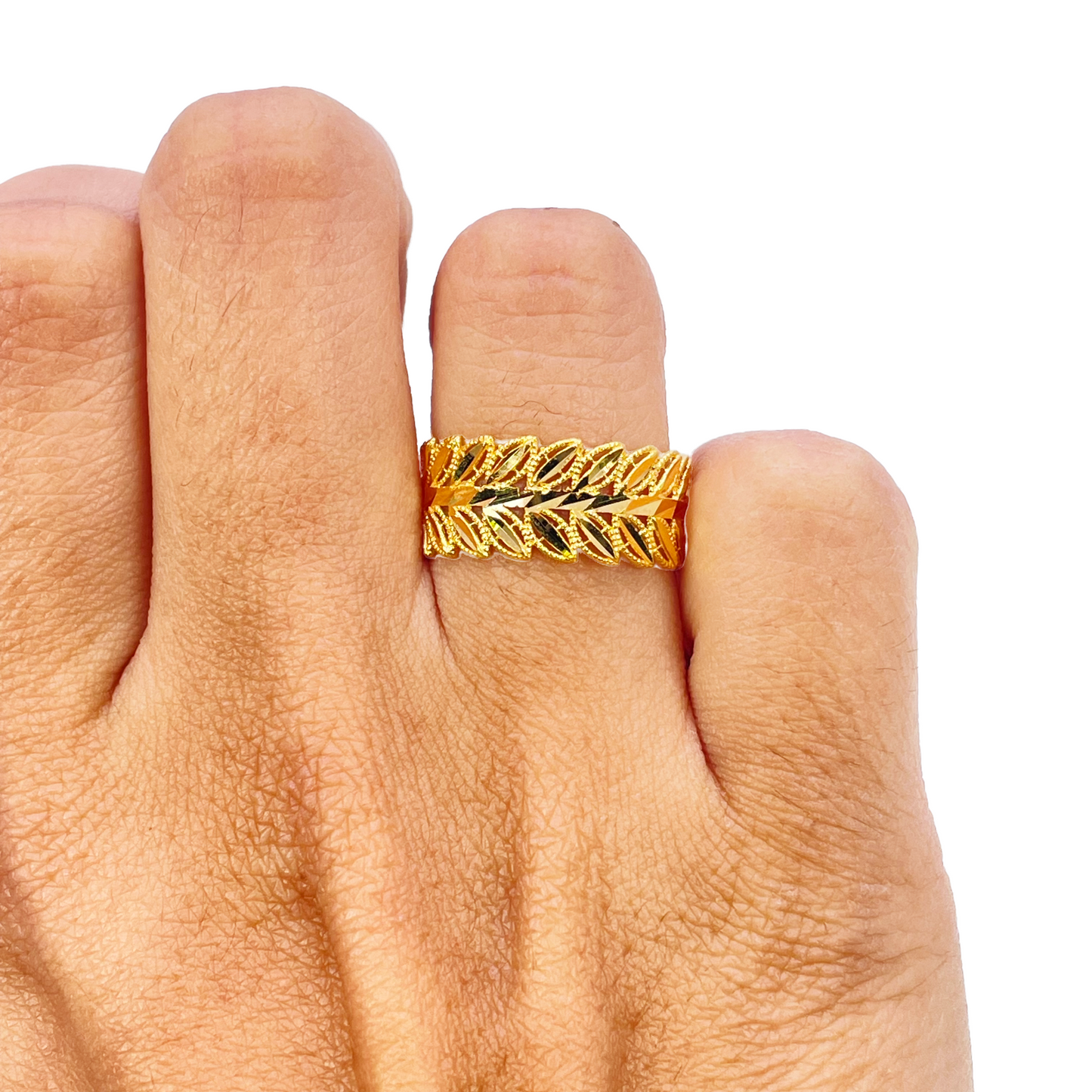 22ct Yellow Gold Beautiful High Polished Milgrain Floral Leaf Design Ring