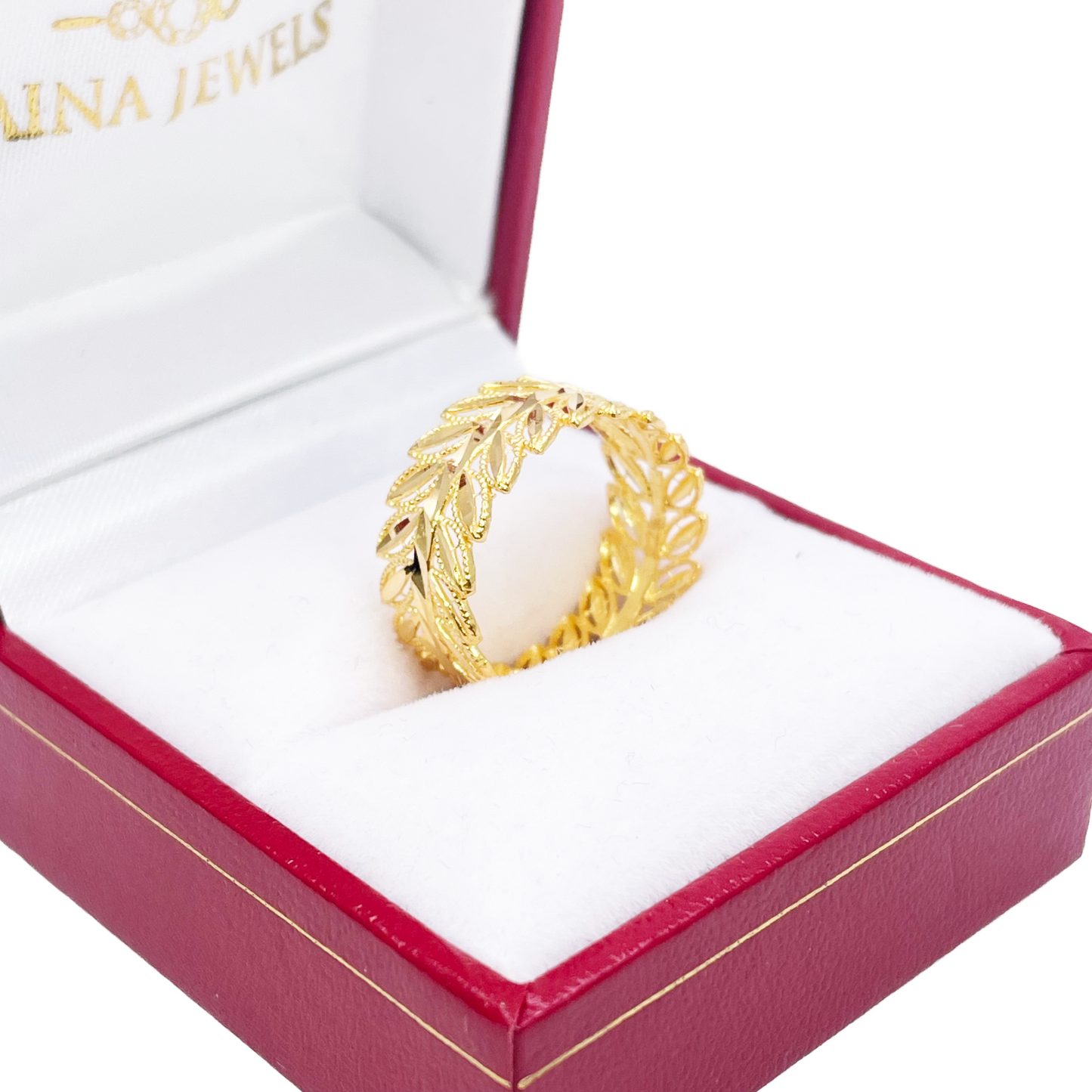 22ct Yellow Gold Beautiful High Polished Milgrain Floral Leaf Design Ring