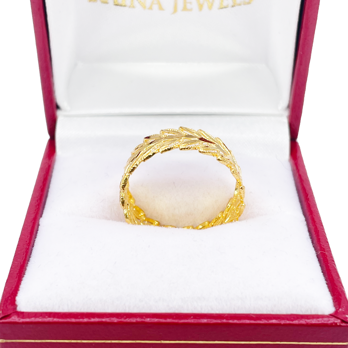 22ct Yellow Gold Beautiful High Polished Milgrain Floral Leaf Design Ring