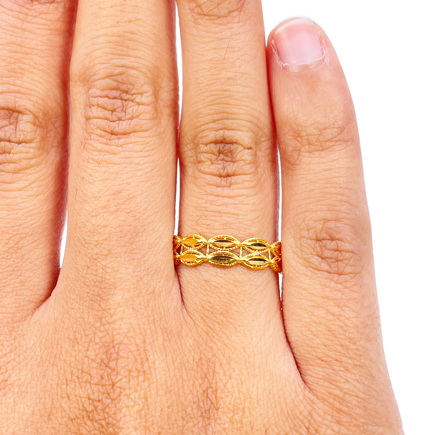 22ct Yellow Gold Beautiful High Polished Two Row Milgrain Leaf Design Ring