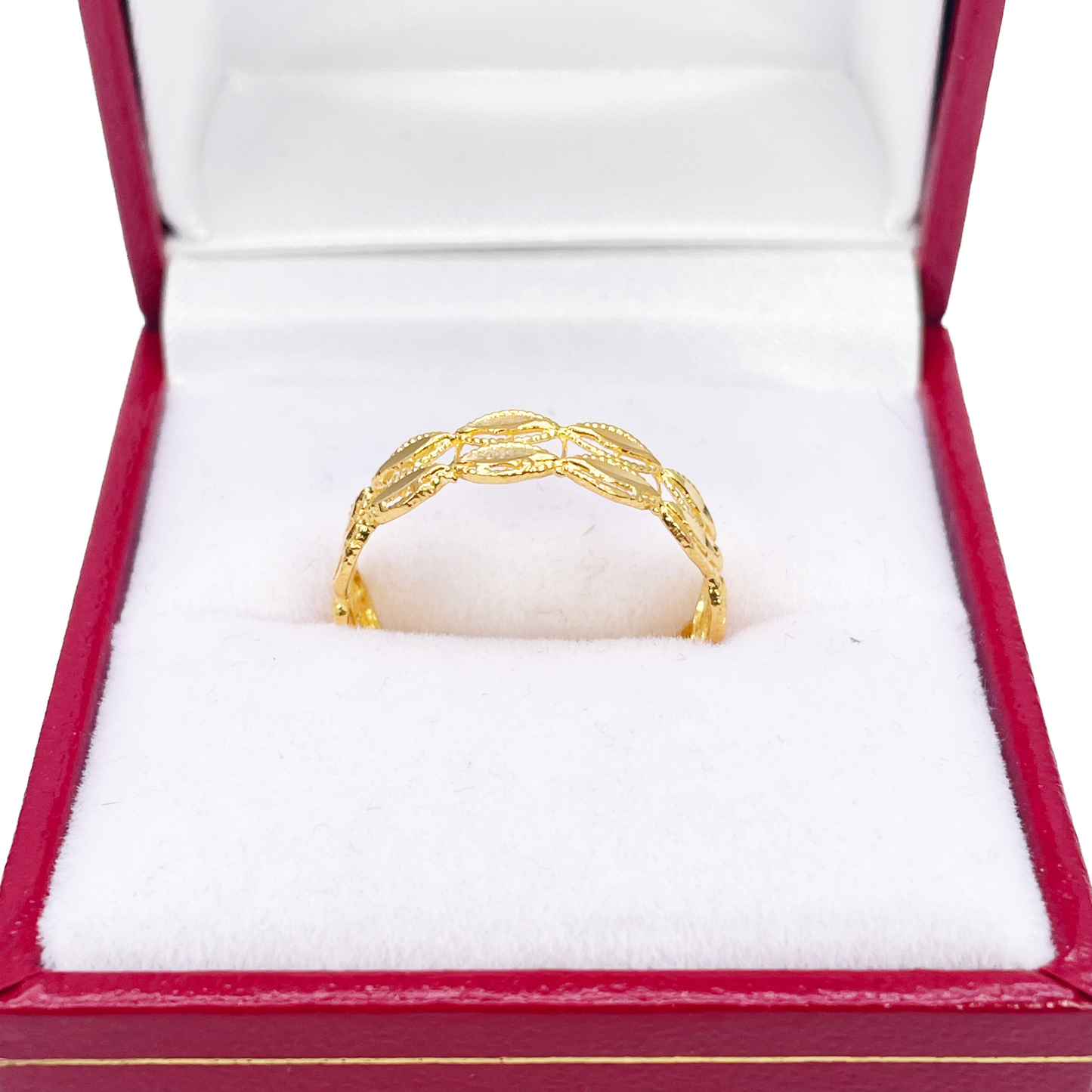 22ct Yellow Gold Beautiful High Polished Two Row Milgrain Leaf Design Ring