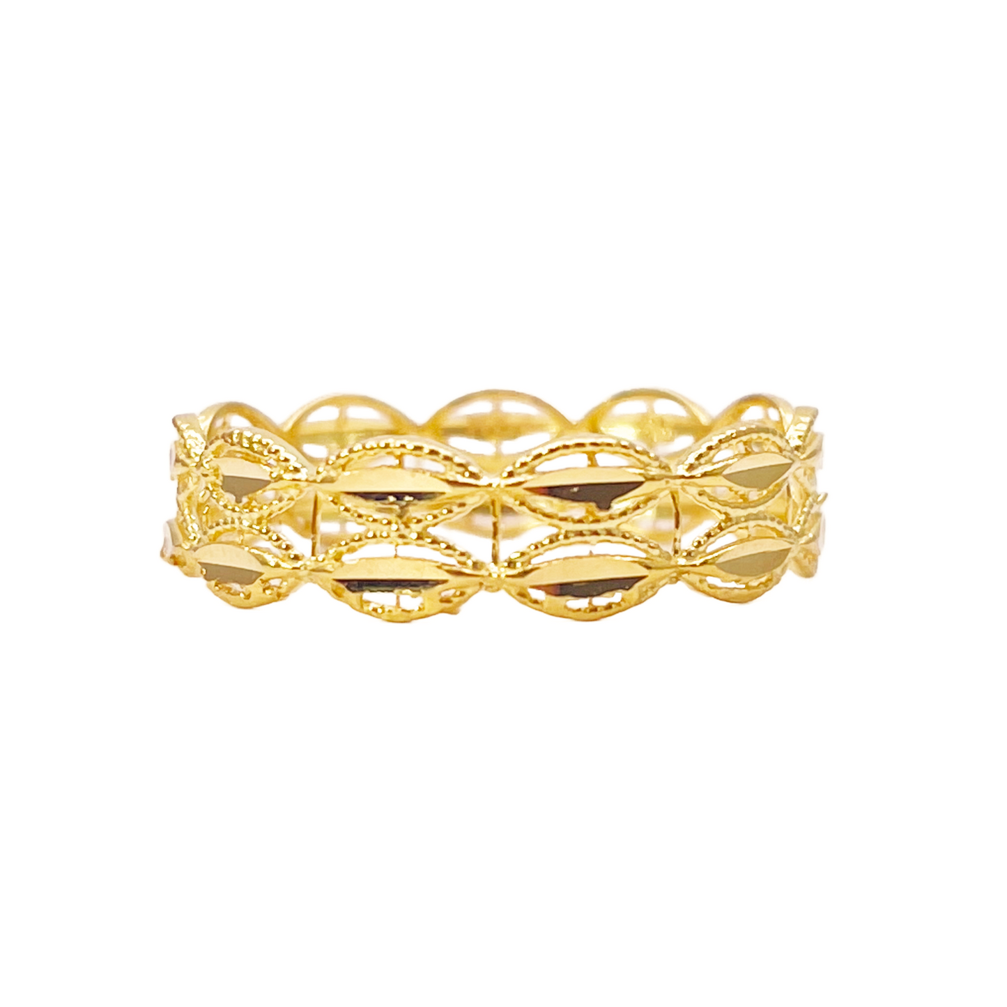 22ct Yellow Gold Beautiful High Polished Two Row Milgrain Leaf Design Ring