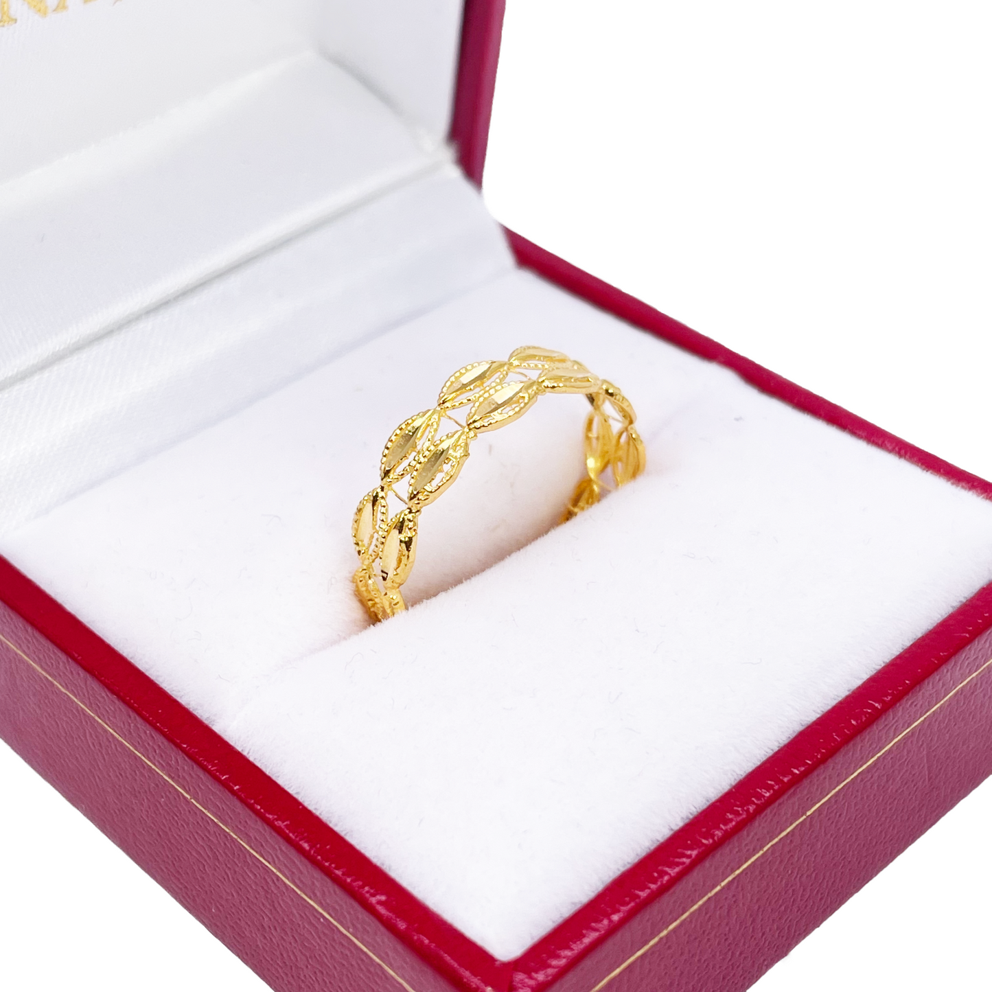 22ct Yellow Gold Beautiful High Polished Two Row Milgrain Leaf Design Ring