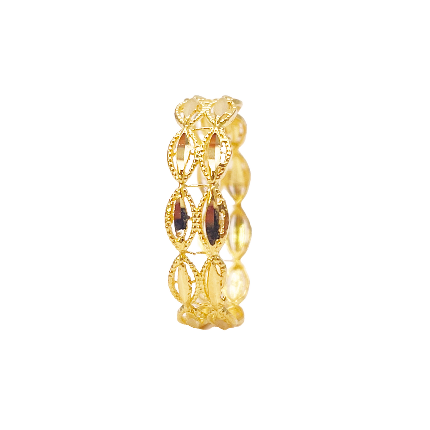 22ct Yellow Gold Beautiful High Polished Two Row Milgrain Leaf Design Ring