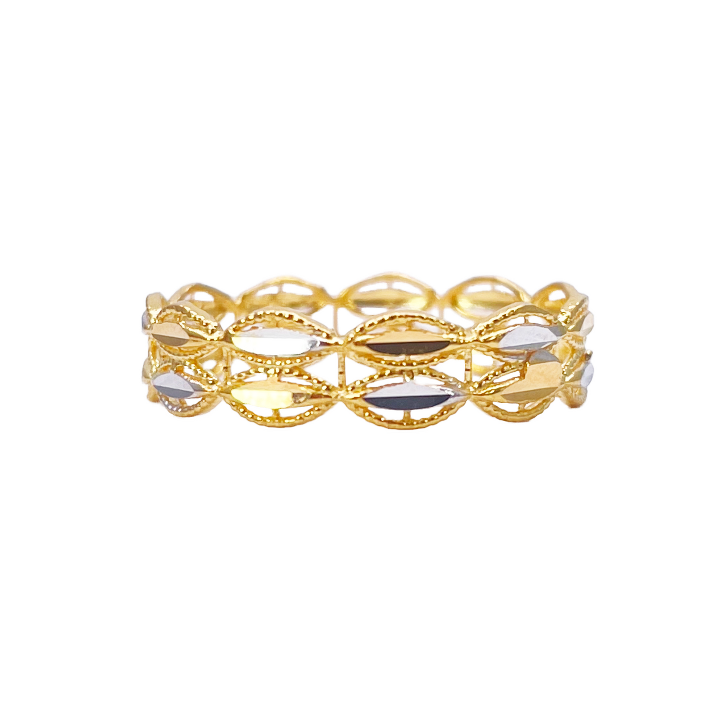 22ct Yellow Gold Beautiful Two Tone High Polished Milgrain Leaf Design Ring