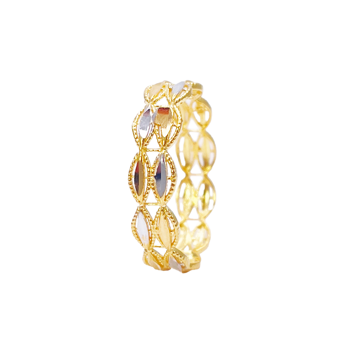 22ct Yellow Gold Beautiful Two Tone High Polished Milgrain Leaf Design Ring