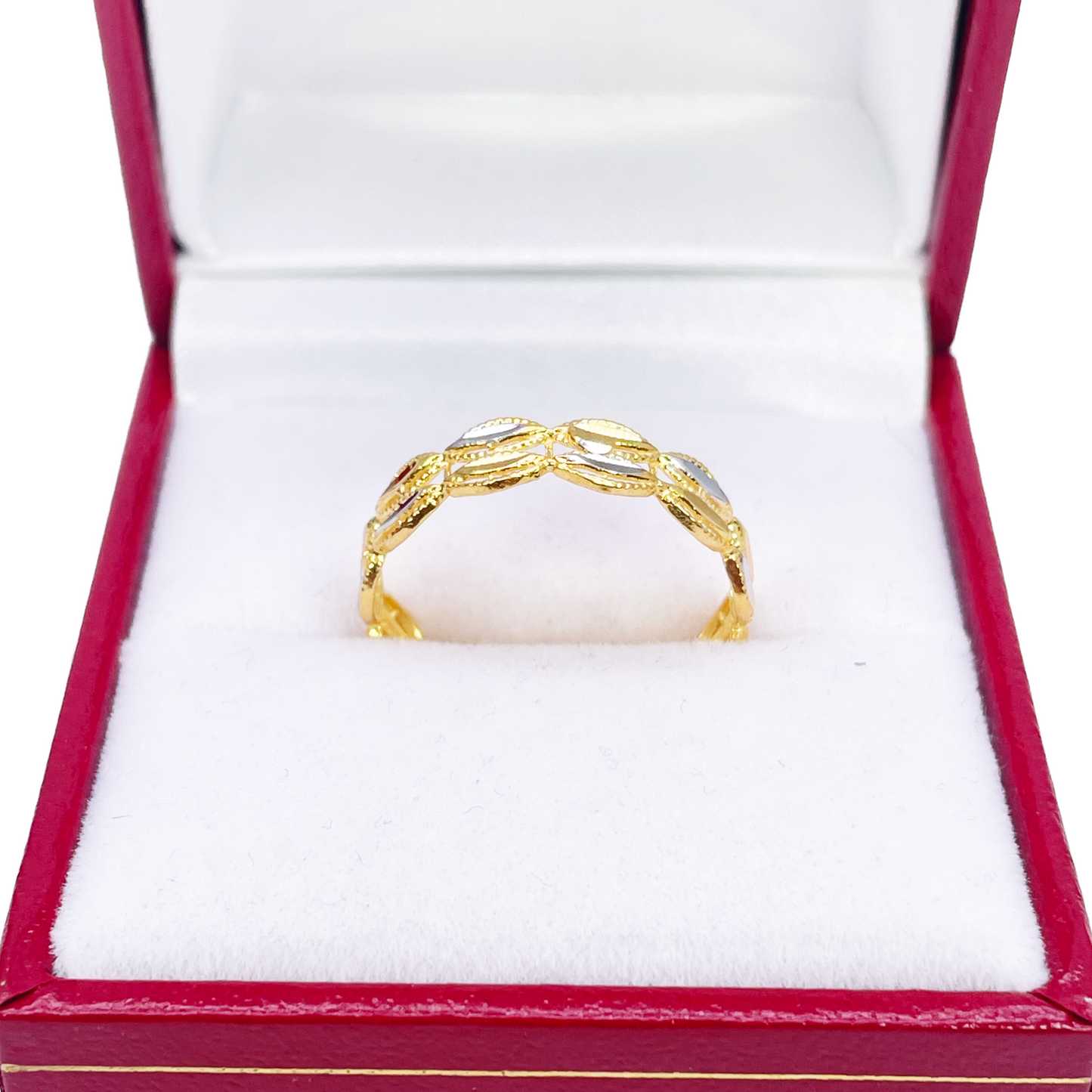 22ct Yellow Gold Beautiful Two Tone High Polished Milgrain Leaf Design Ring