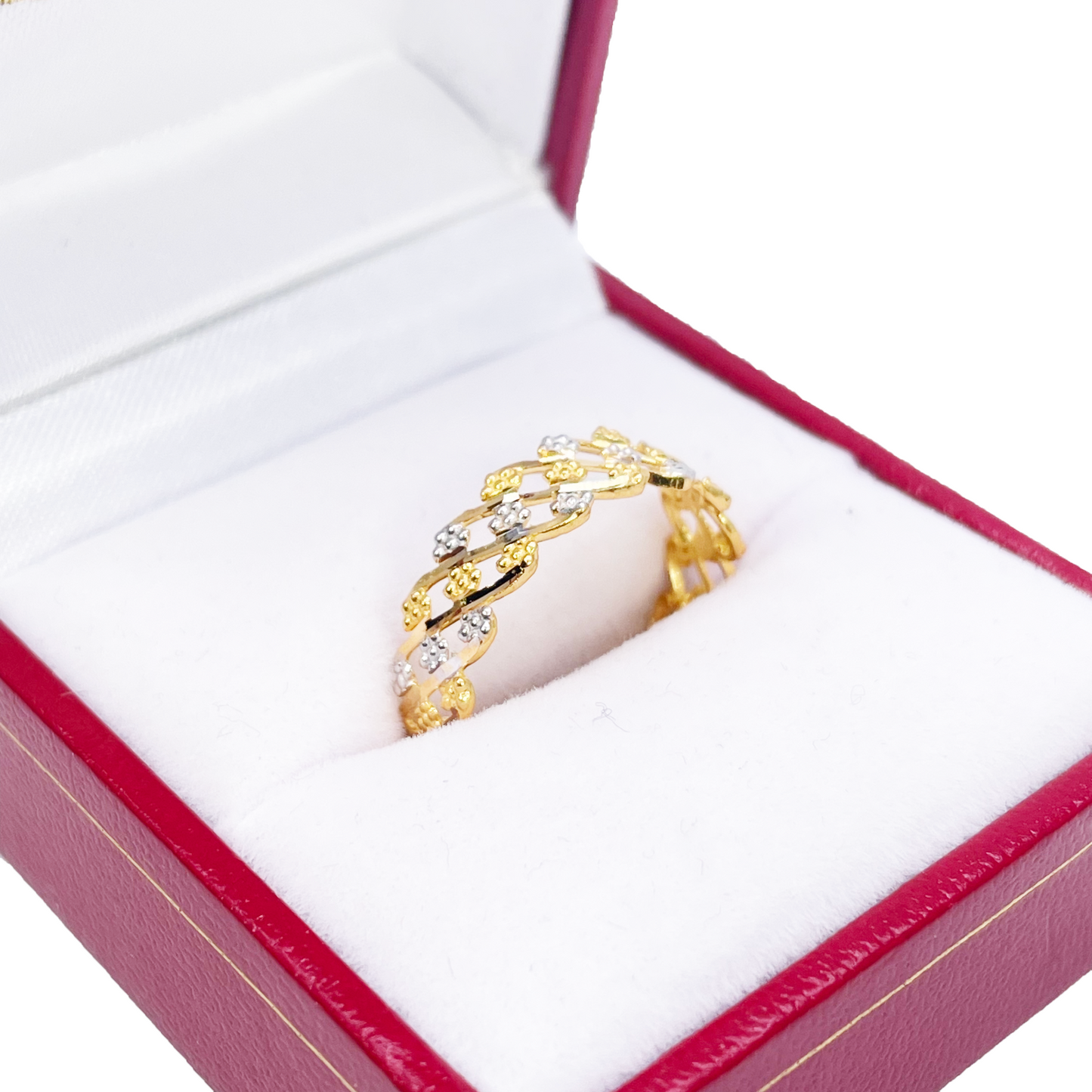 22ct Yellow Gold Beautiful Two Tone High Polished Floral Design Ring