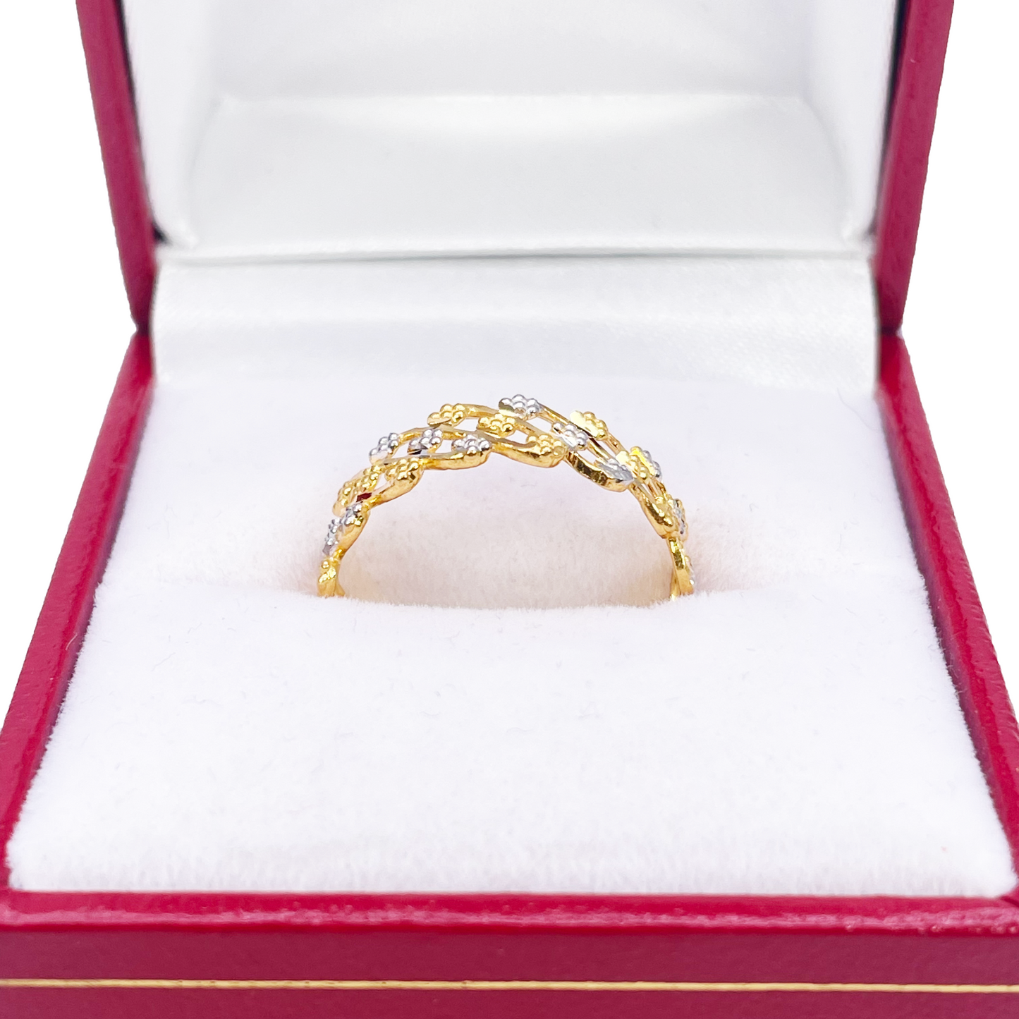 22ct Yellow Gold Beautiful Two Tone High Polished Floral Design Ring