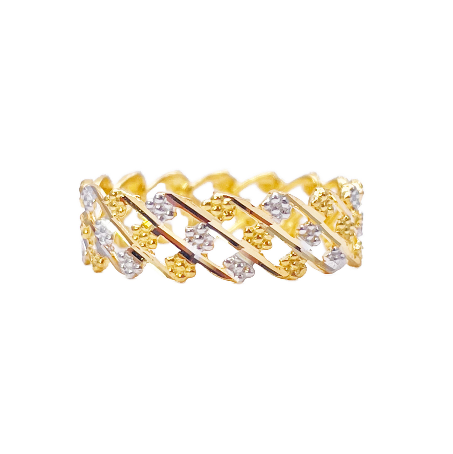 22ct Yellow Gold Beautiful Two Tone High Polished Floral Design Ring