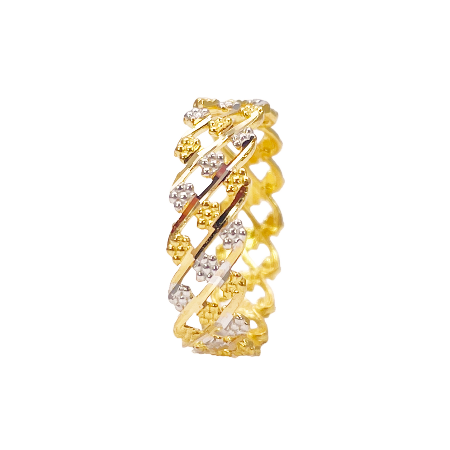 22ct Yellow Gold Beautiful Two Tone High Polished Floral Design Ring