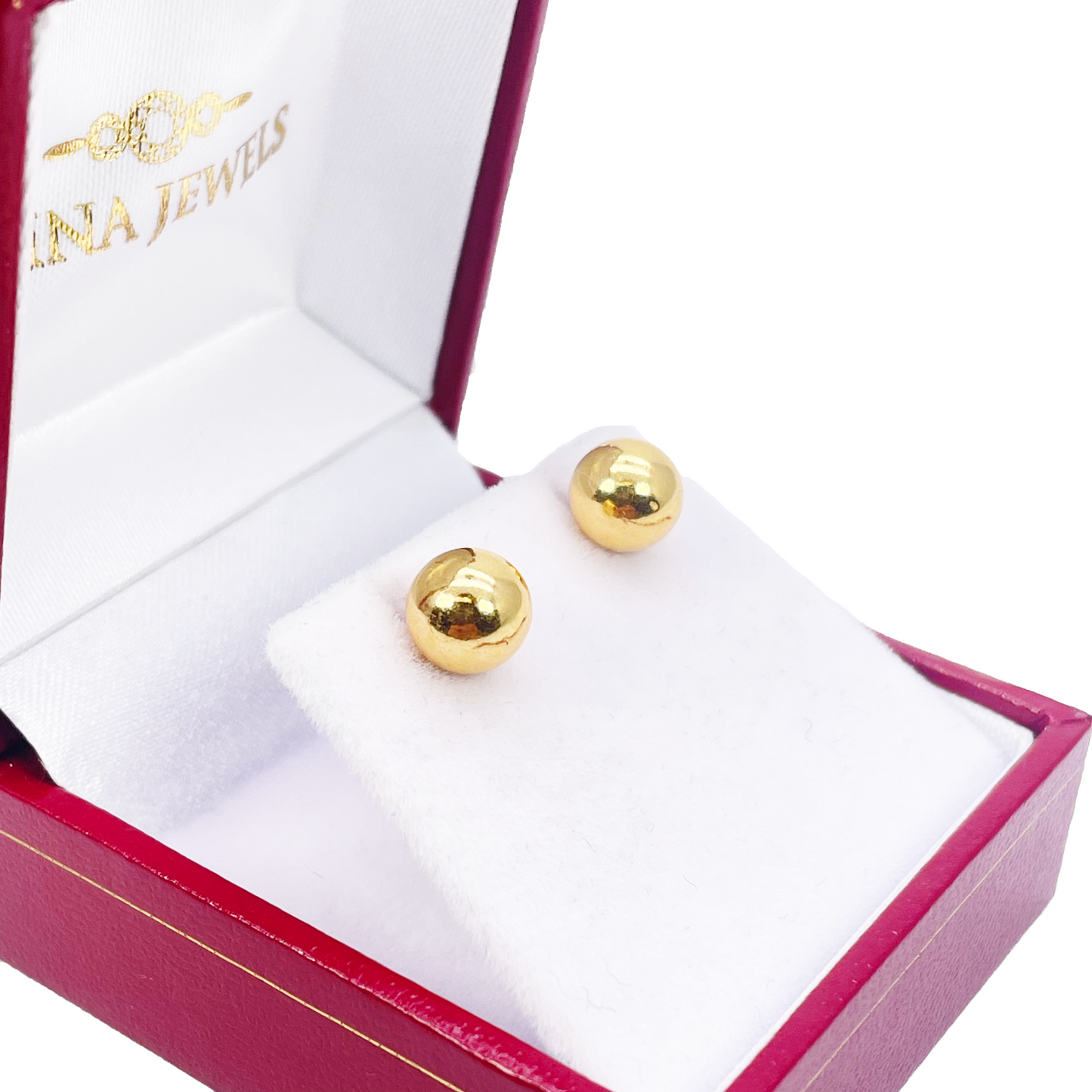 22ct Yellow Gold High Polished Round Plain Ball Stud Earrings 7mm