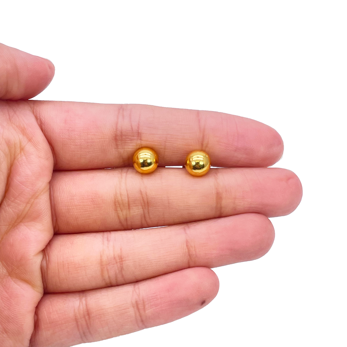 22ct Yellow Gold High Polished Round Plain Ball Stud Earrings 7mm