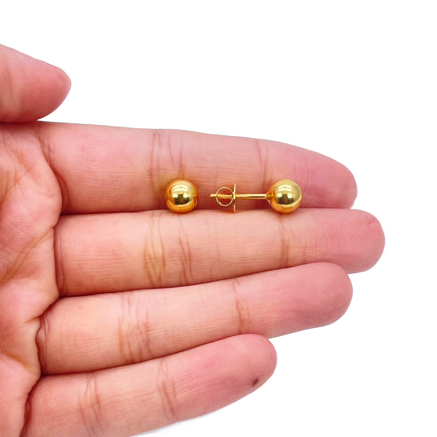 22ct Yellow Gold High Polished Round Plain Ball Stud Earrings 7mm