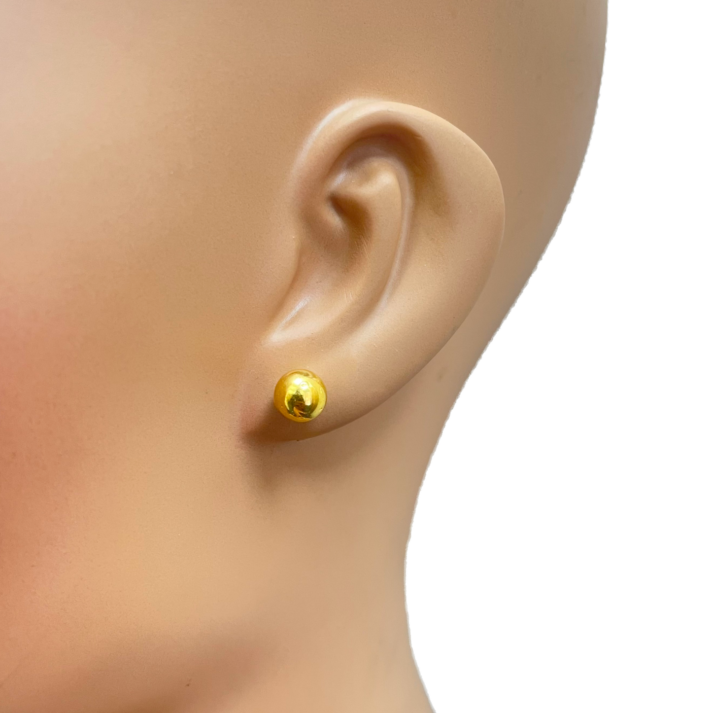 22ct Yellow Gold High Polished Round Plain Ball Stud Earrings 7mm