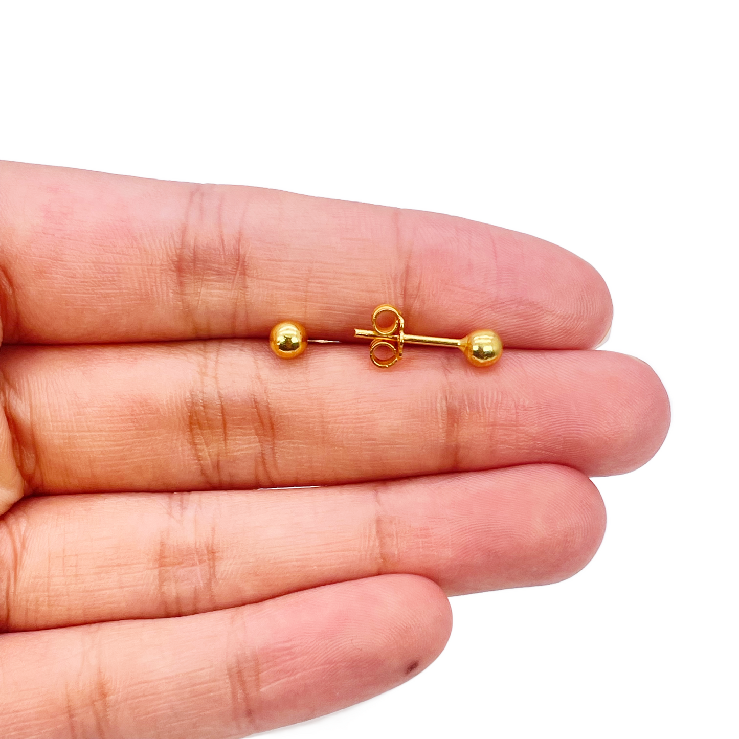 22ct Yellow Gold High Polished Round Plain Ball Stud Earrings 4mm