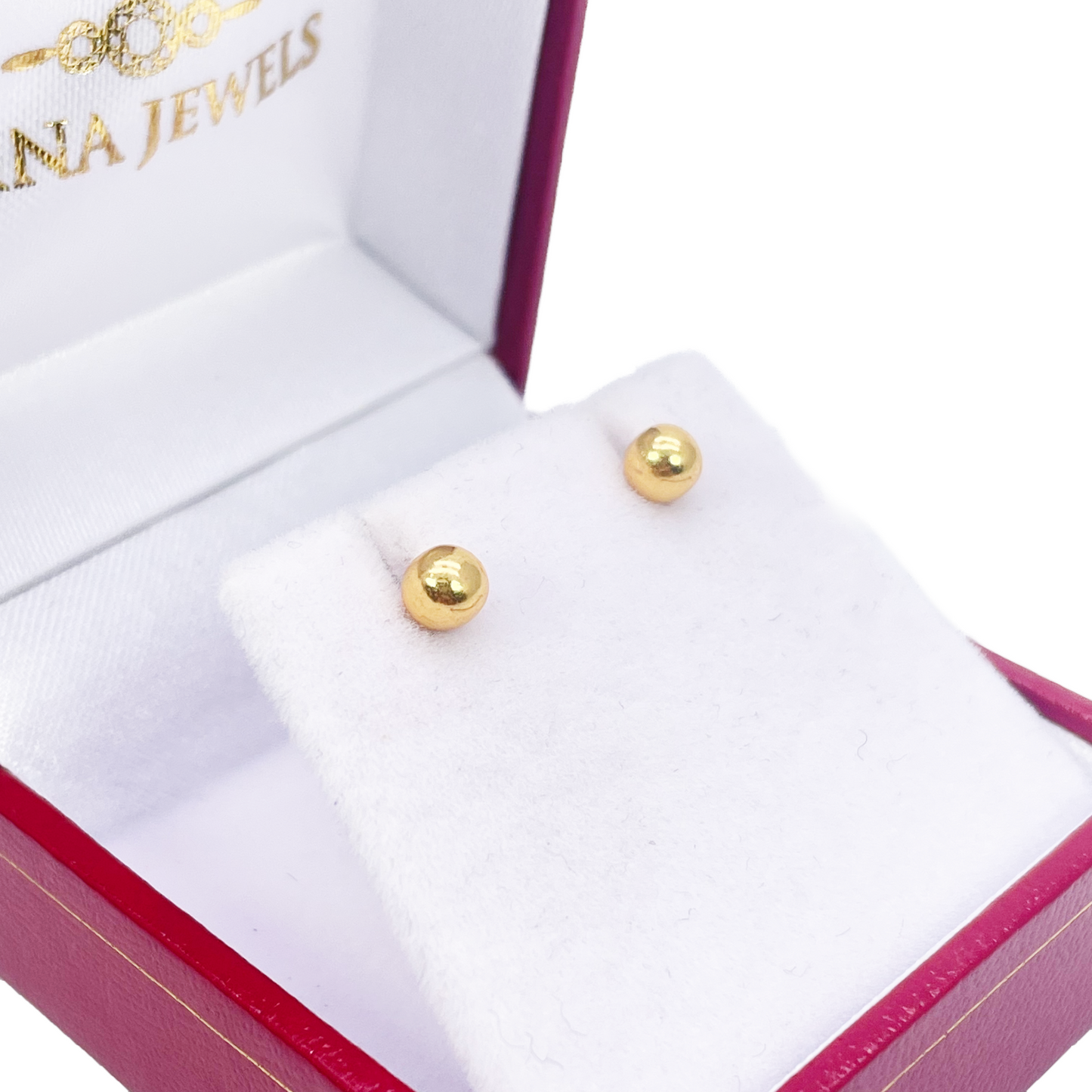22ct Yellow Gold High Polished Round Plain Ball Stud Earrings 4mm