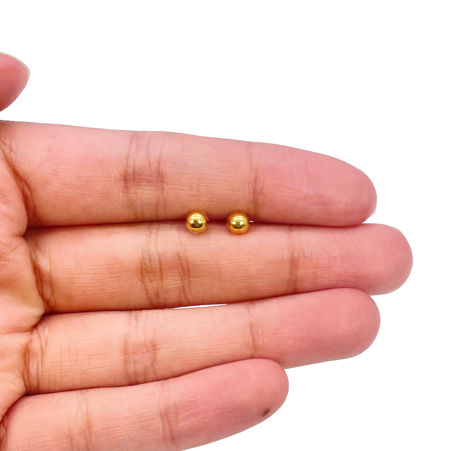 22ct Yellow Gold High Polished Round Plain Ball Stud Earrings 4mm