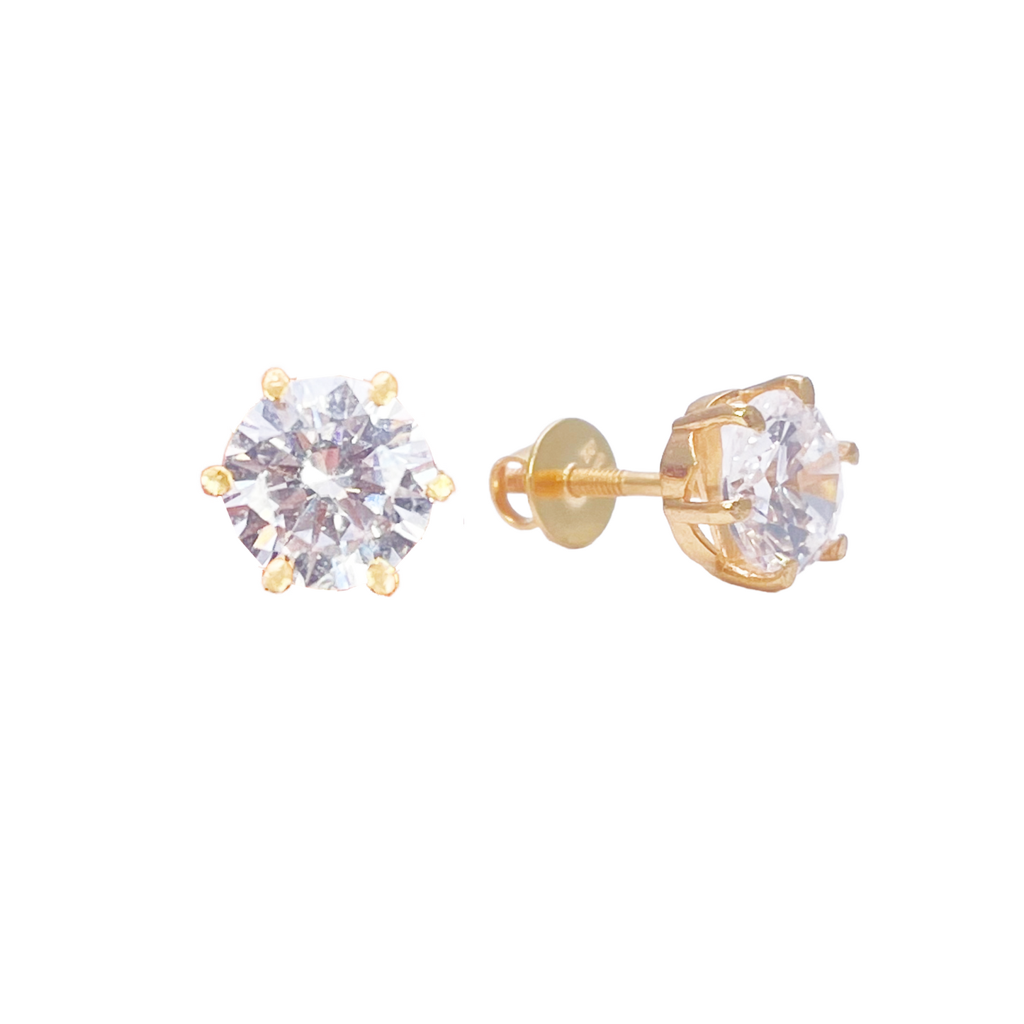 22ct Yellow Gold Six Claw Cubic Zirconia Round Stud Earrings 6mm