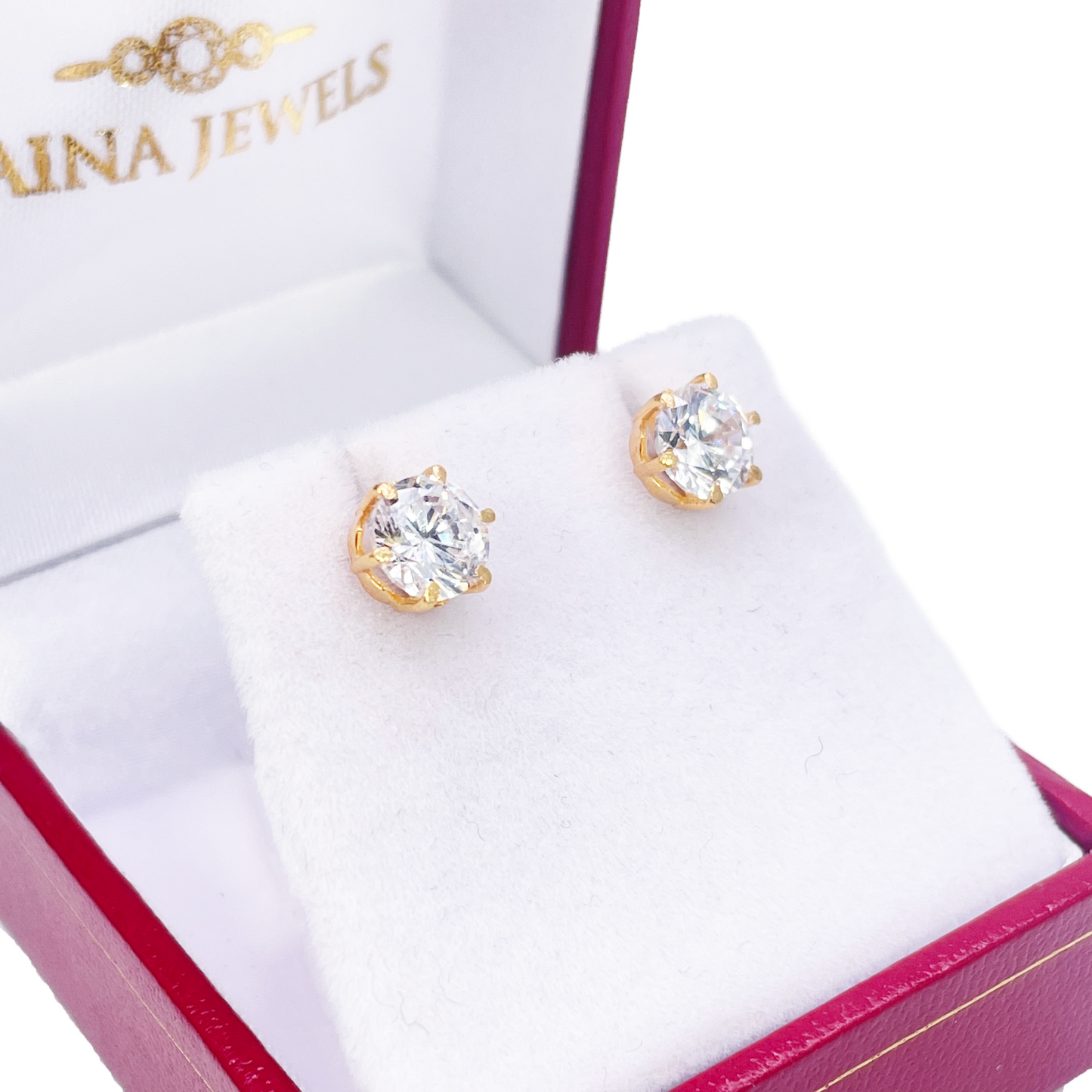 22ct Yellow Gold Six Claw Cubic Zirconia Round Stud Earrings 6mm