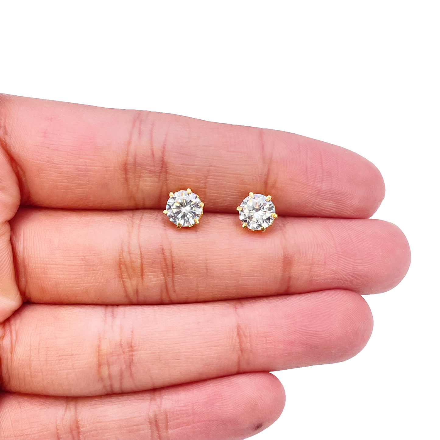 22ct Yellow Gold Six Claw Cubic Zirconia Round Stud Earrings 6mm