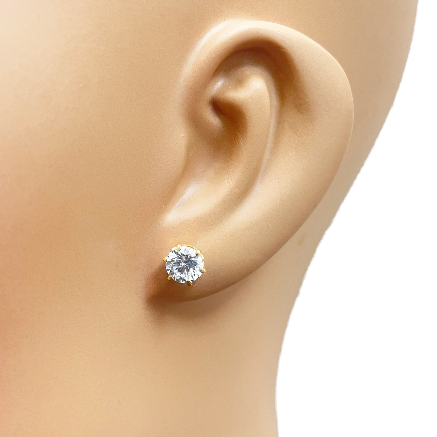 22ct Yellow Gold Six Claw Cubic Zirconia Round Stud Earrings 6mm