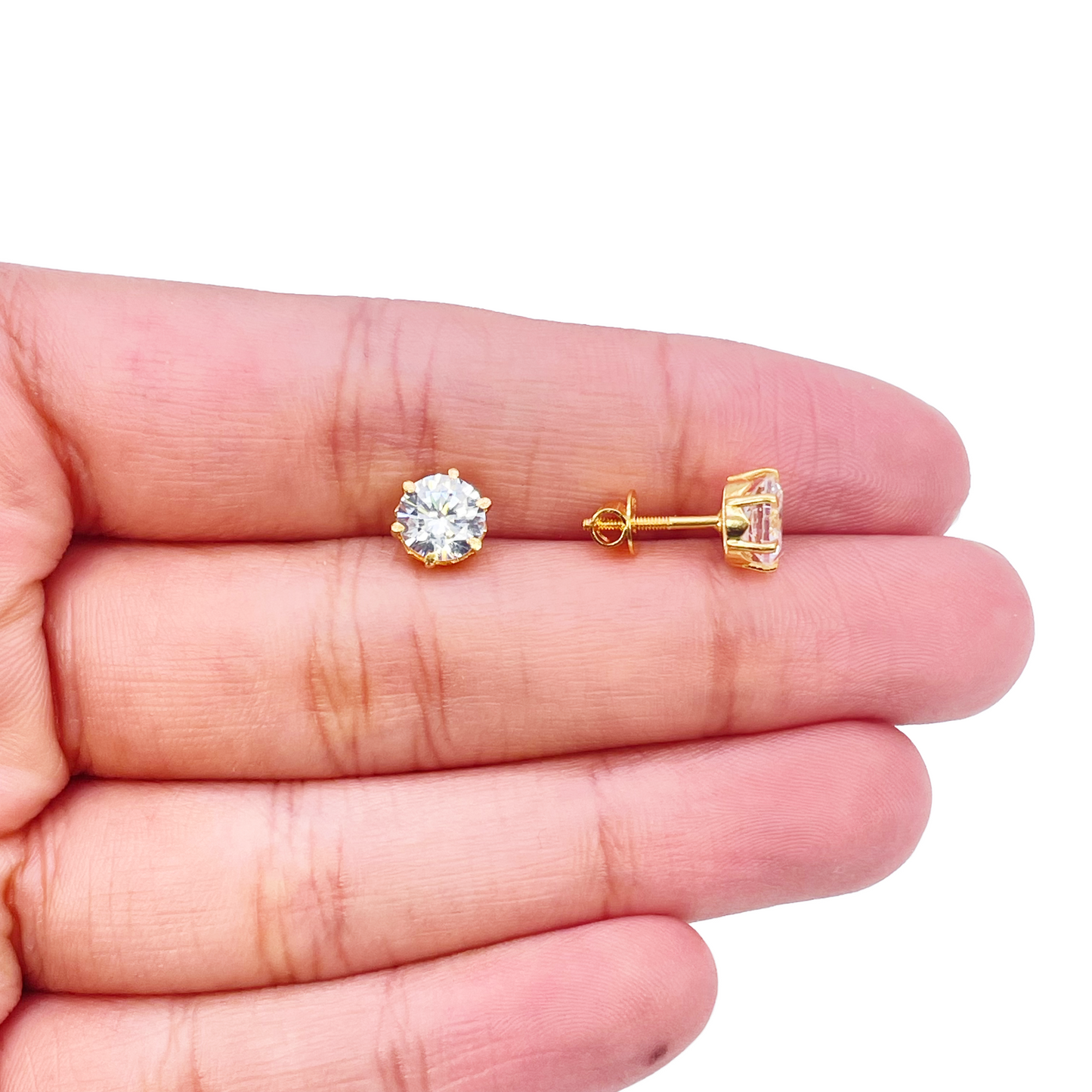 22ct Yellow Gold Six Claw Cubic Zirconia Round Stud Earrings 6mm