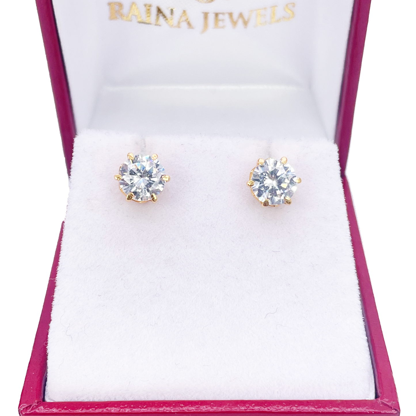 22ct Yellow Gold Six Claw Cubic Zirconia Round Stud Earrings 6mm